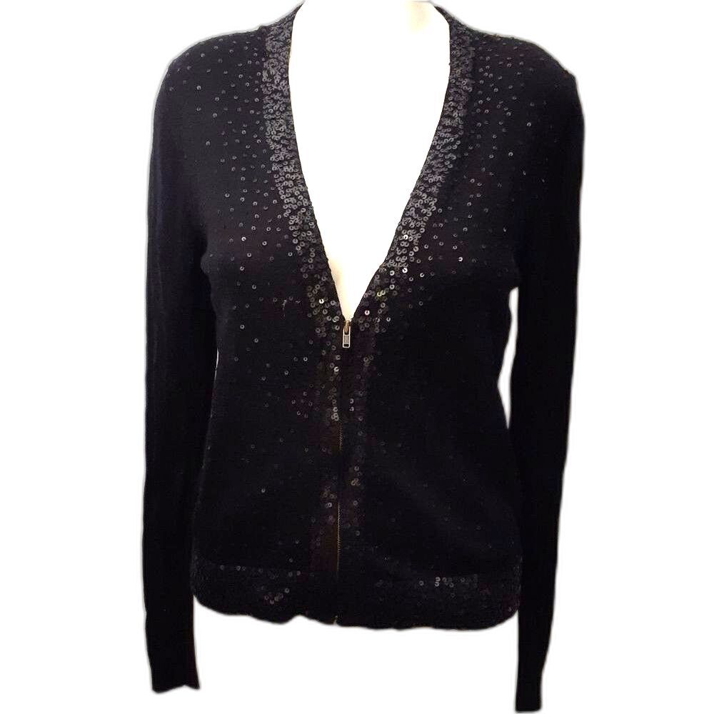 J. Crew sweater black Merino wool zip front cardigan s m j.crew luxury classic
